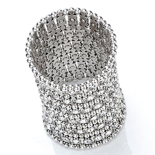Yacq Women's Big Multilayer Stretch Cuff Bracelets Fit Wrist Size 7 To 7-4/5 Inch - Elastic Band & 6 Row Crystals Jewelry - 4 Inch Wide - Lead & Nickle Free #TOP2