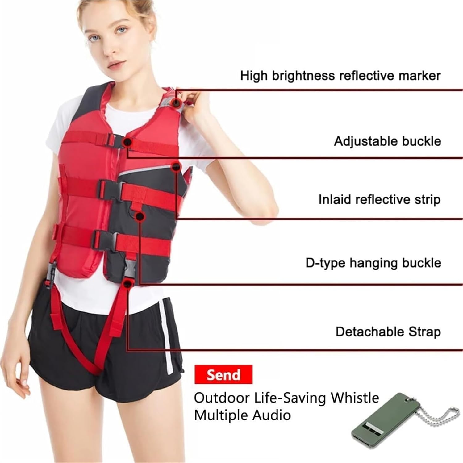 Adult Surf Vest with Crotch Straps, Surf Vest with Reflective Strips for Boating Kayaking, Fishing Swimming Water Sports
