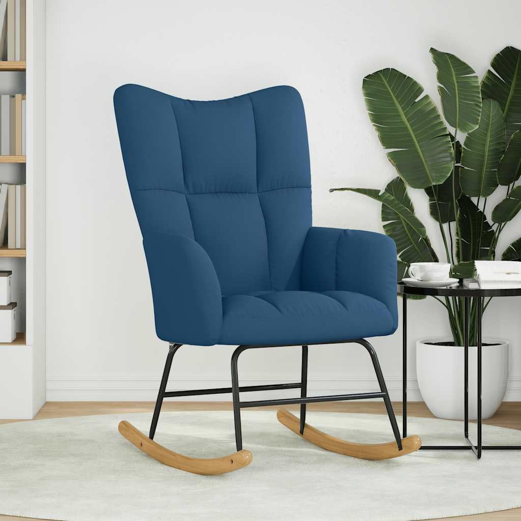 Schaukelstuhl Blau Stoff, Bequemer Relaxsessel für Wohnzimmer, Schlafzimmer, Büro, Gemütlicher Polstersessel mit Metallgestell, Maximal 110 kg Tragfähigkeit