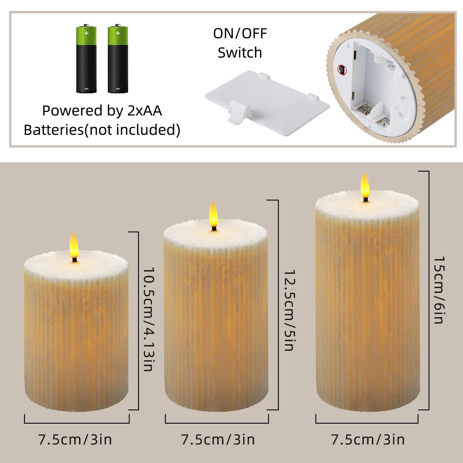AnnSpa LED Candles Vertical Stripe 3 Set Pillar Candles with Remote Control and Timer Flickering Battery Operated Electric Candle flameless Candle - Image 2