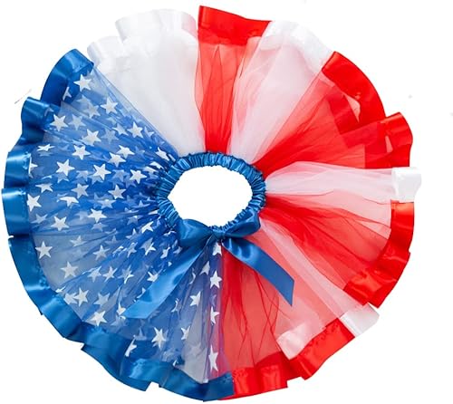Miniatura 3 de Faldas tutú de bandera estadounidense para niñas del 4 de julio con estrellas rojas, blancas y azules, collar patriótico con lazos para el cabello