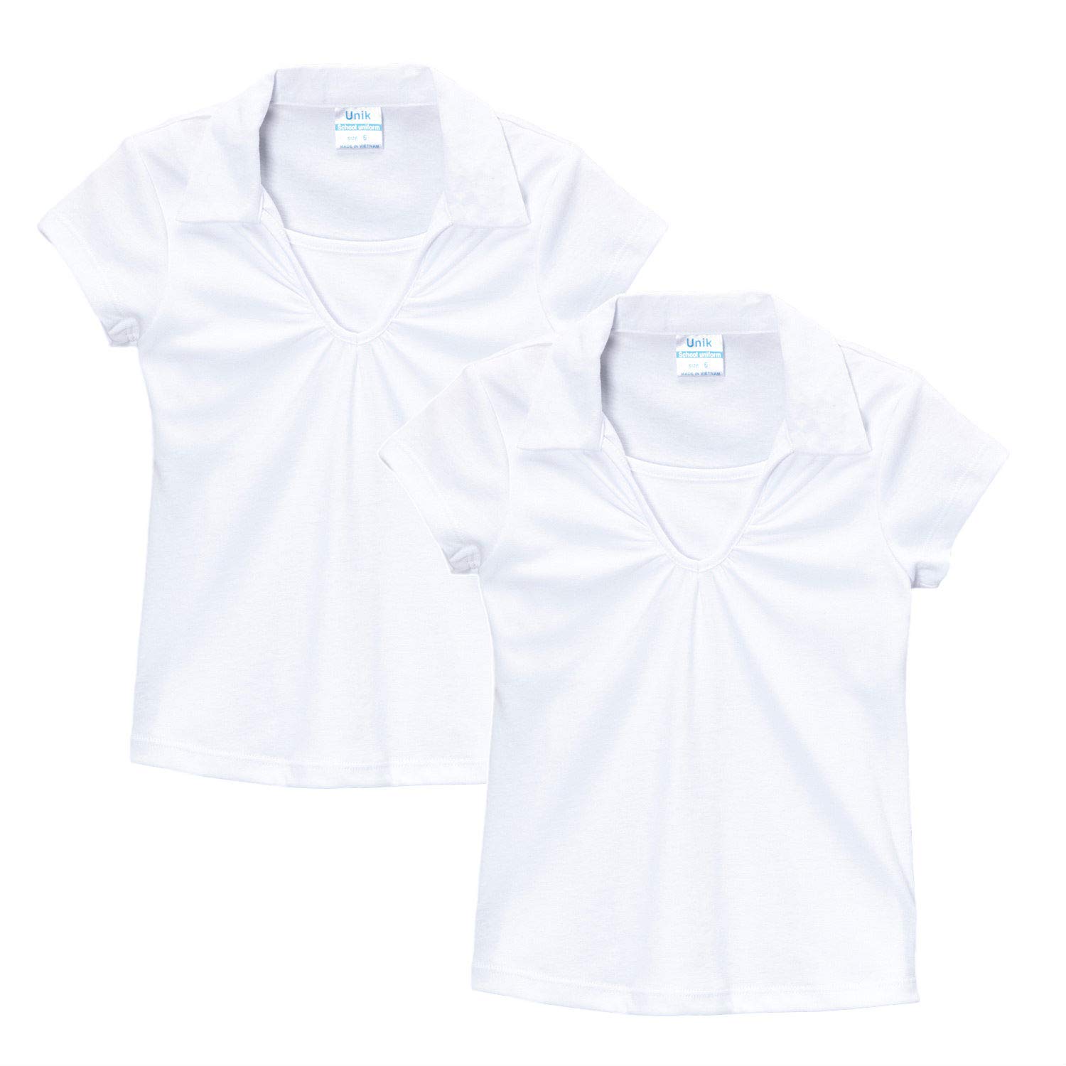 unik Girl's Uniform V-Neck Collar Shirt Short Sleeve Great for School Burgundy Navy White Sky Blue Green Purple Yellow Red