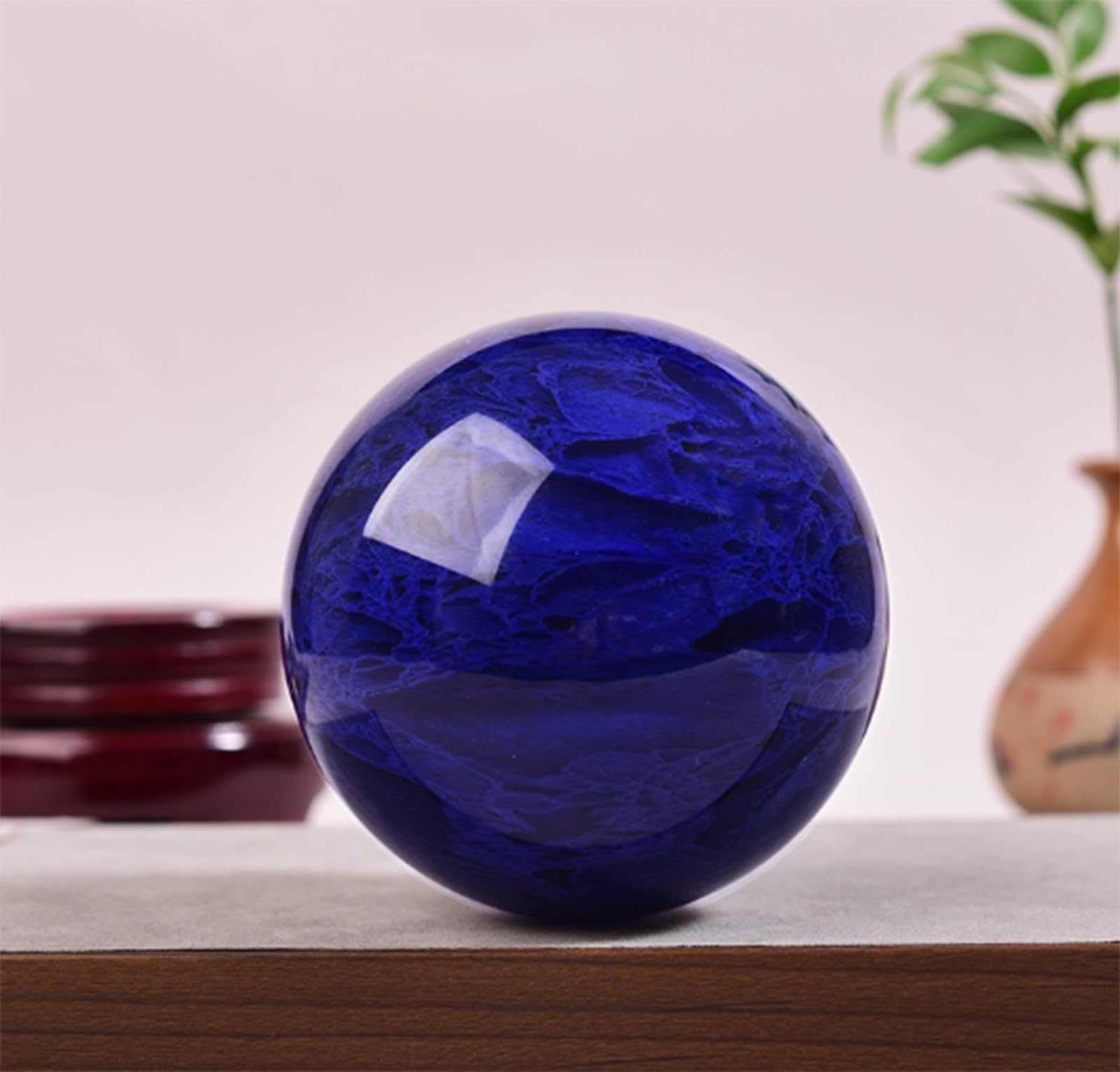 Blue Melting Quartz Crystal Ball,Decorative Photography Accessory, Sphere with Stand for Feng Shui Orb,Home Decoraive,7.1"(18cm)
