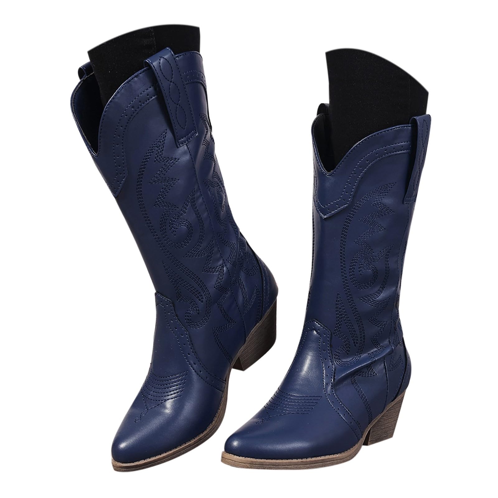Stivali da cowboy da donna, larghi, con tacco medio grosso, punta a punta, stile country, con ricamo occidentale, stile country, da donna, classici, in pelle, per uso quotidiano, casual, per feste e