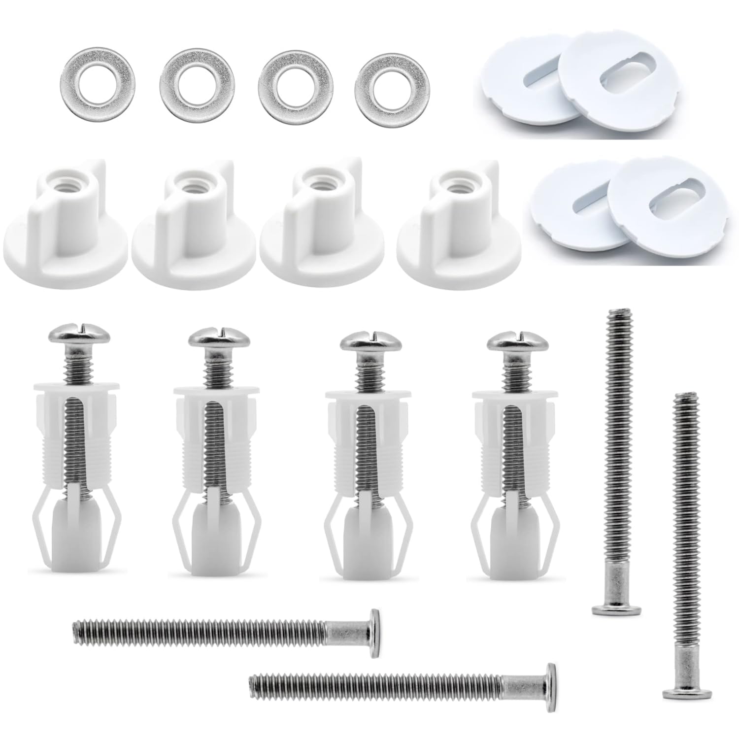 4PCS Toilet Seat Screws Set - Easy Install Top Fixing Soft Close Hinges & Expanding Rubber Nuts for Secure Fitting white