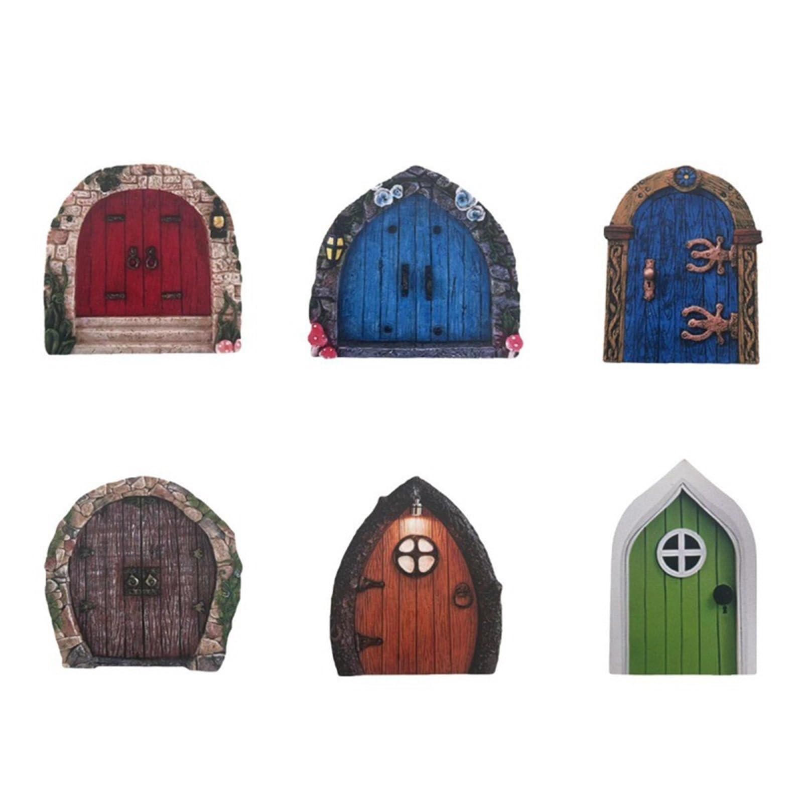 Dazhua 6PCS Enchanting Wooden Fairy Door Set - DIY Garden Decor, Elf Door Figurines