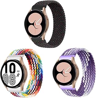 ALMNVO 3 pack Stretch Braided Solo Loop Nylon Bands for Samsung Galaxy Watch 5 40mm 44mm/LTE 44mm/5 Pro 45mm/4 40mm/4 classic 46mm/42mm/3 41mm/Active,Elastics Wristband,20mm-L