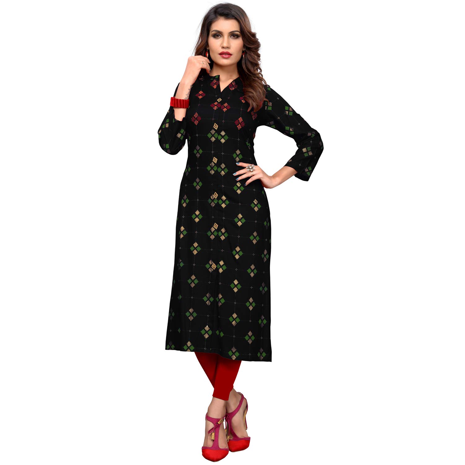 Vbuyz Women Rayon Straight Kurti (VF-KU-399-46 Black_XXX-Large)