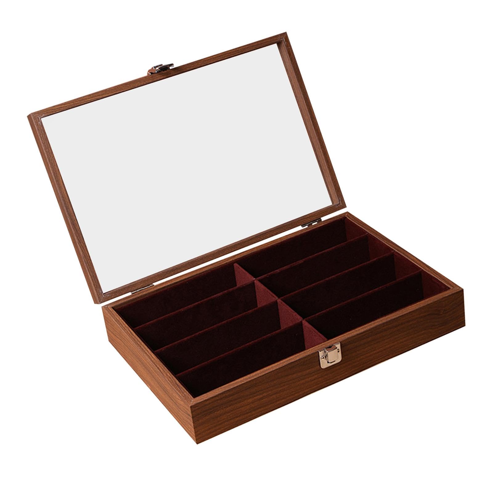 FABLOFT Glasses Display Case 8 Slot Jewelry Holder Container Eyeglasses Storage Case with Lid Walnut-image-33