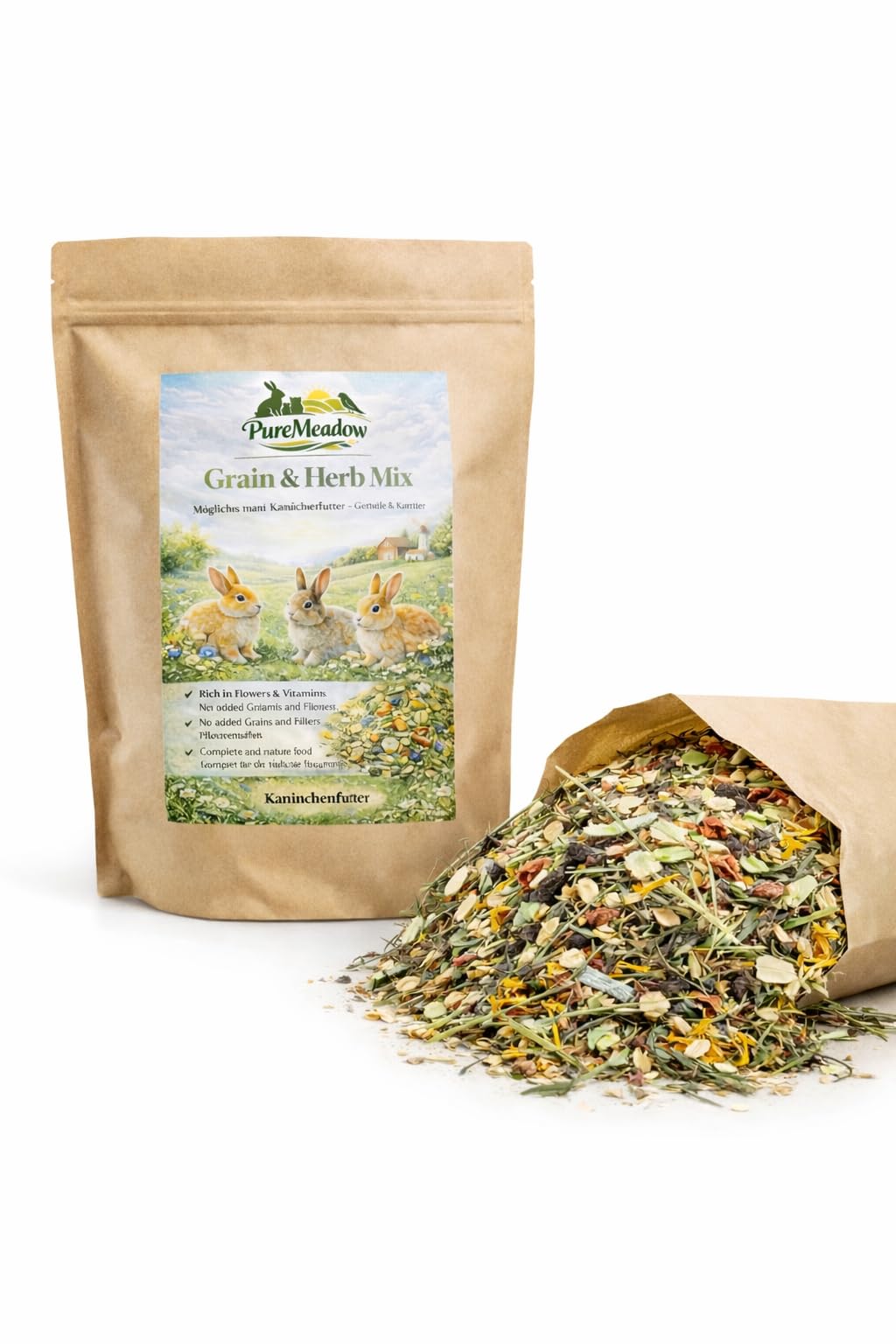PureMeadow Golden Meadow Mix - Complément Alimentaire texturé pour Lapins - 5 kg - avec Foin des prairies, Herbes et légumes