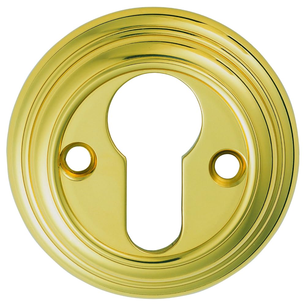 Kooples Hardware Delamain Euro Profile Escutcheon – Solid Brass Round Keyhole Cover for Euro Cylinder Locks (Polished Brass)