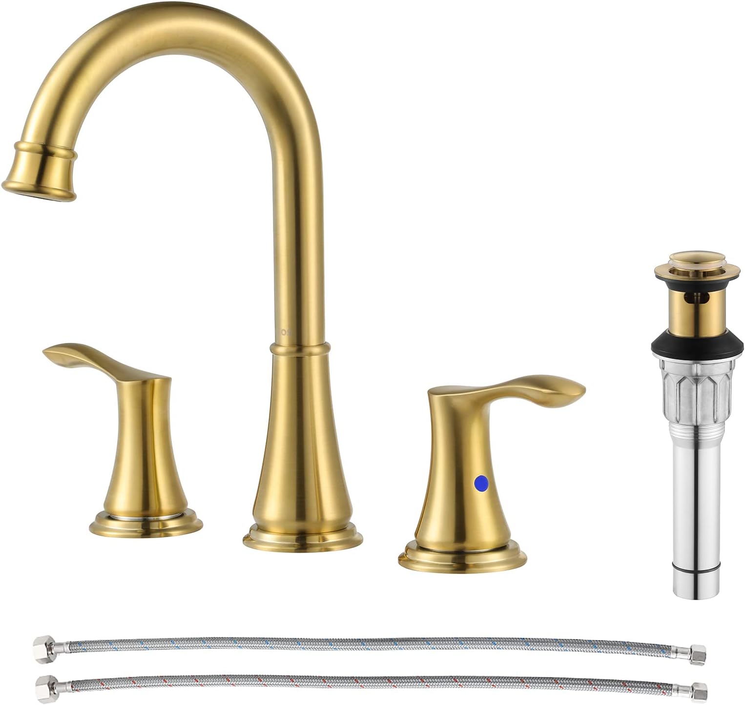 Brushed Gold Widespread Double Handles Bathroom Faucet with Pop Up Drain and cUPC Faucet Supply Lines, Demeter 1365108