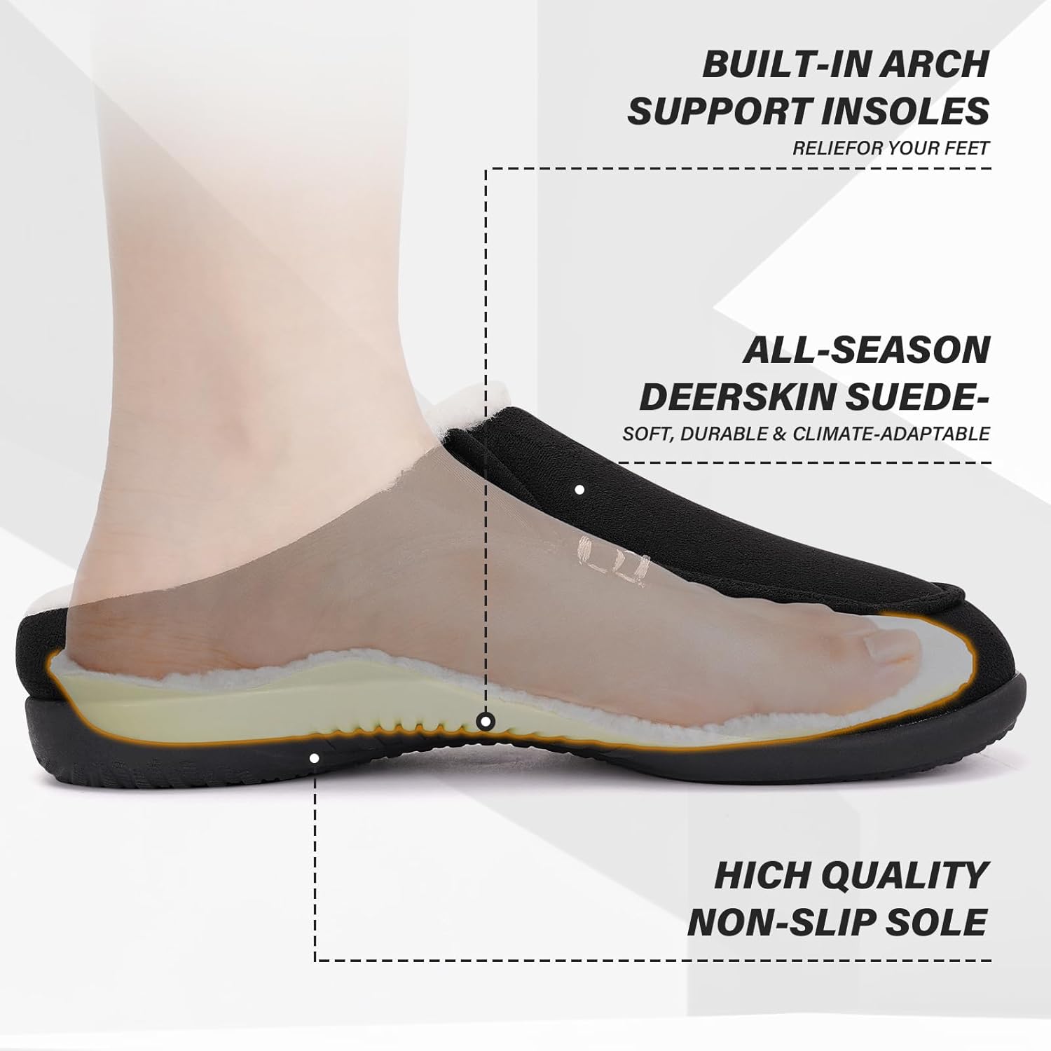 V.Step Orthopedic Arch Support Slippers for Men, Moccasin Loafer Style with Orthotic Support for Plantar Fasciitis, Indoor Outdoor House Slippers for Bedroom Living Room - Image 3