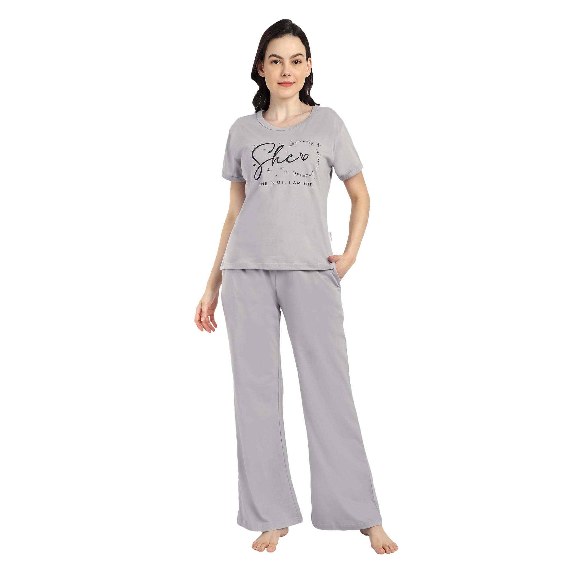 Women's Printed Cotton Solid Co-ord Set of Top & Pyjama, Night Suits for Women | Co ord Night Suits for Women | Night wear Set for Women-image-21