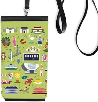 Hong Kong Famous Locations China Phone Wallet Purse Hanging Mobile Pouch Black Pocket