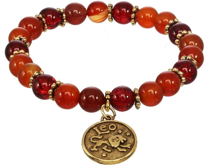 Fire Element Stretch Zodiac Charm Gemstone Bracelet (Aries Sign)