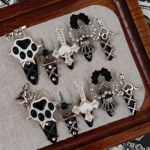 CTRLZTEAM Gothic Stiletto Press on Nails Black Gradient Punk Coquette Nails