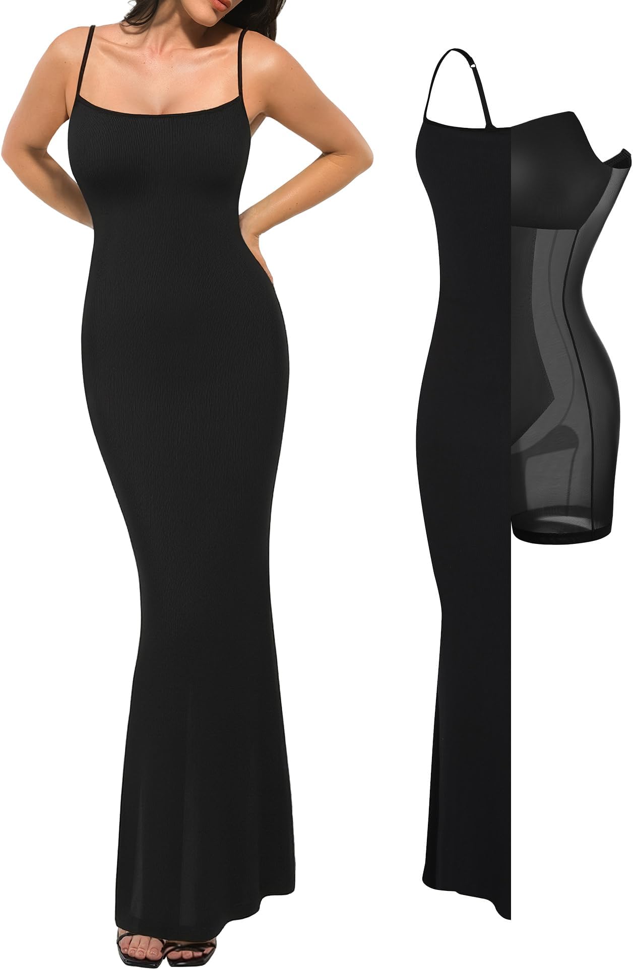 Bodycon Dresses for Women Shapewear Tummy Control Maxi Dress Built in Bra Spaghetti Strap Formal Party Summer