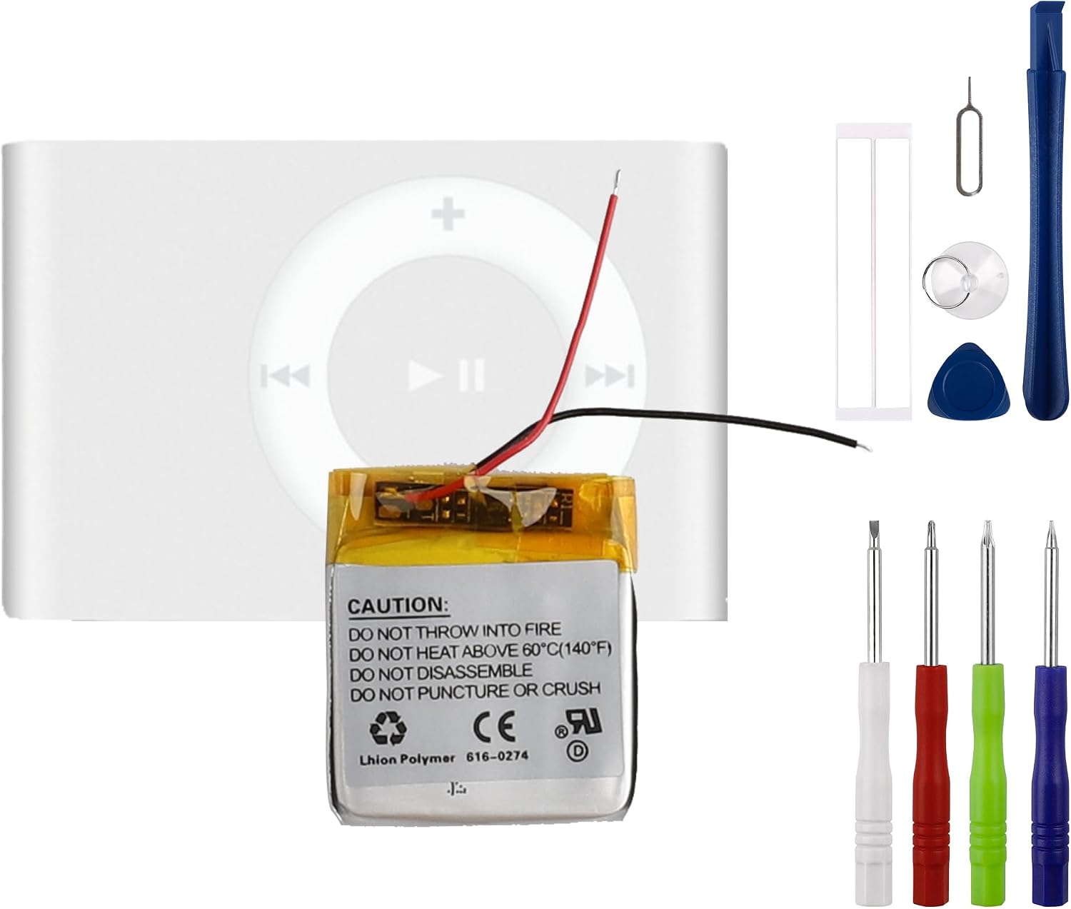 616-0274 3.7V 100mAh Battery, Compatible with iPod Shuffle G2 1GB, G3 MP3 Player,Comes with a Battery Installation Tool
