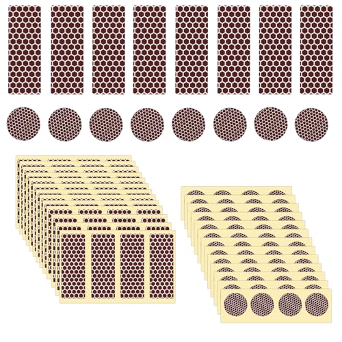 120uds Papeles Adhesivos para Pegar Cerillas, 60 Pegatinas de Papel Redondas y 60 Rectangulares con Diseño Panal para Reemplazar Cajas Cerillas
