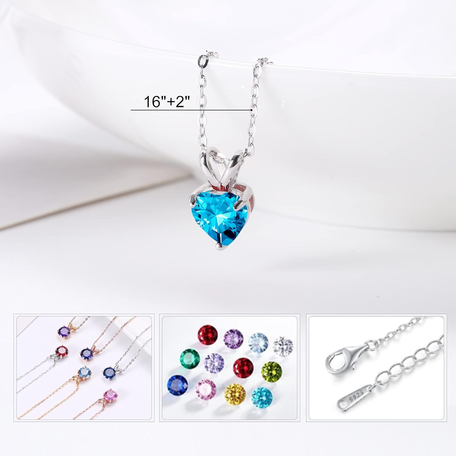 SMILEST Necklace Gifts for Her - 925 Sterling Silver Heart Birthstone Necklace, Dainty Sparkling Heart Pendant Anniversary Birthday Gifts for Women Mom Wife Daughter Girlfriend Jewelry Gift - Image 6