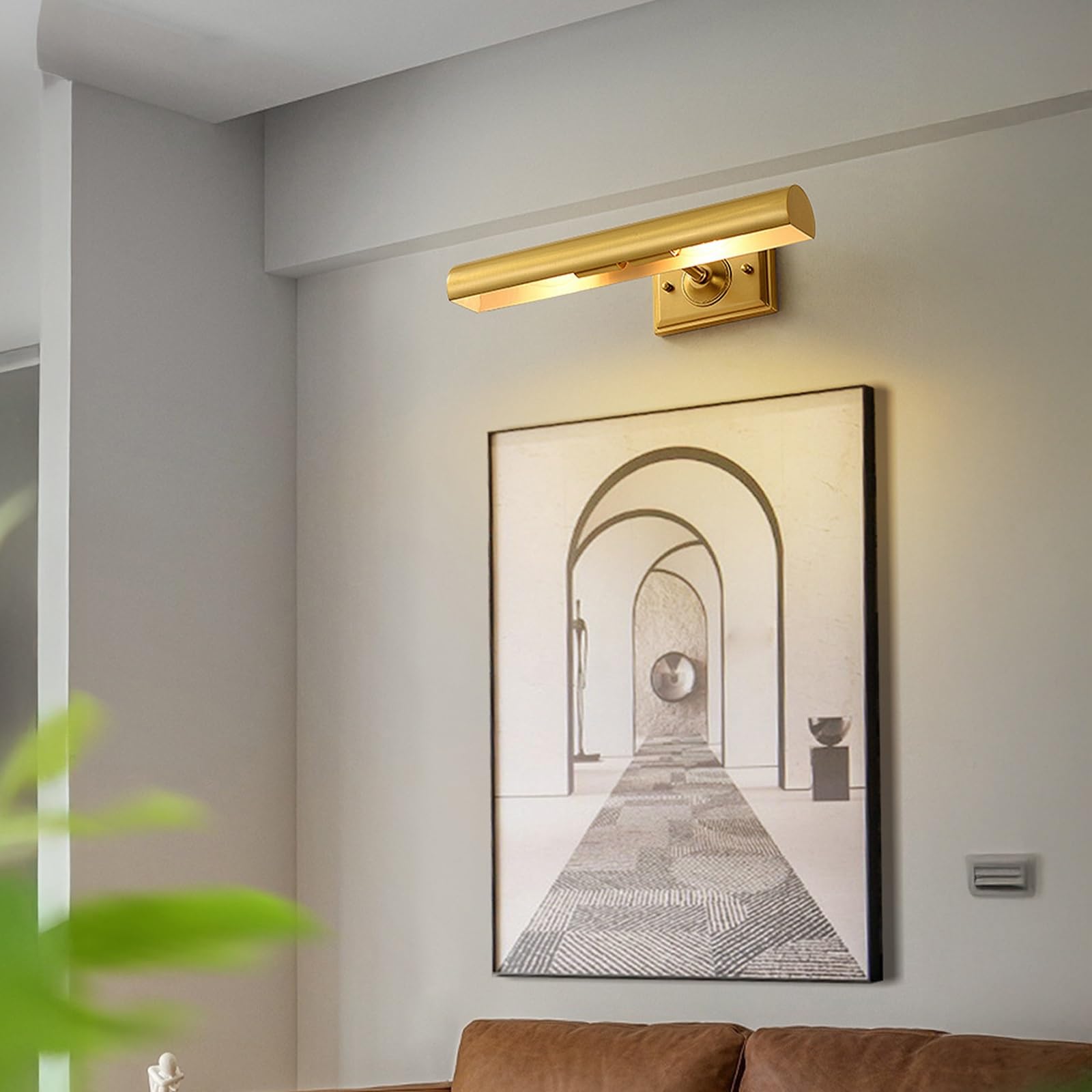 Intage Lámpara de pared de latón for cuadros, lámpara de arte ajustable de 15,7 pulgadas con casquillo E14