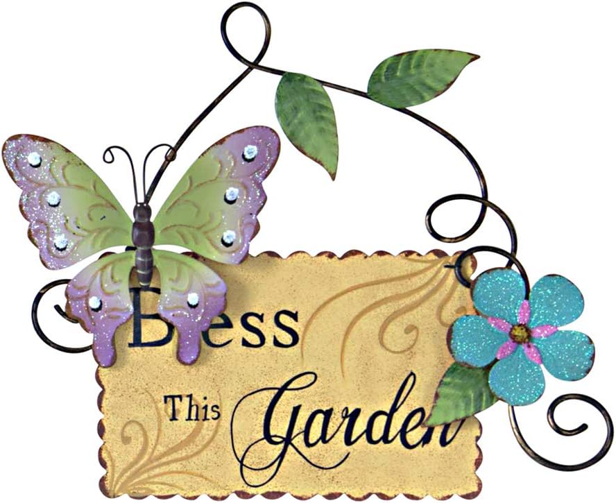 Morning View Set of 3 Vintage Metal Garden Sign with Butterfly Daisy and Leaf, Decorative Hanging Welcome Plaque for Garden Patio Porch Yard Wall Outdoor Decor