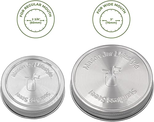 Miniatura 2 de Mason Jar Lifestyle Tapas de almacenamiento de acero inoxidable a prueba de óxido con sellos de silicona (paquete de 5, boca regular)