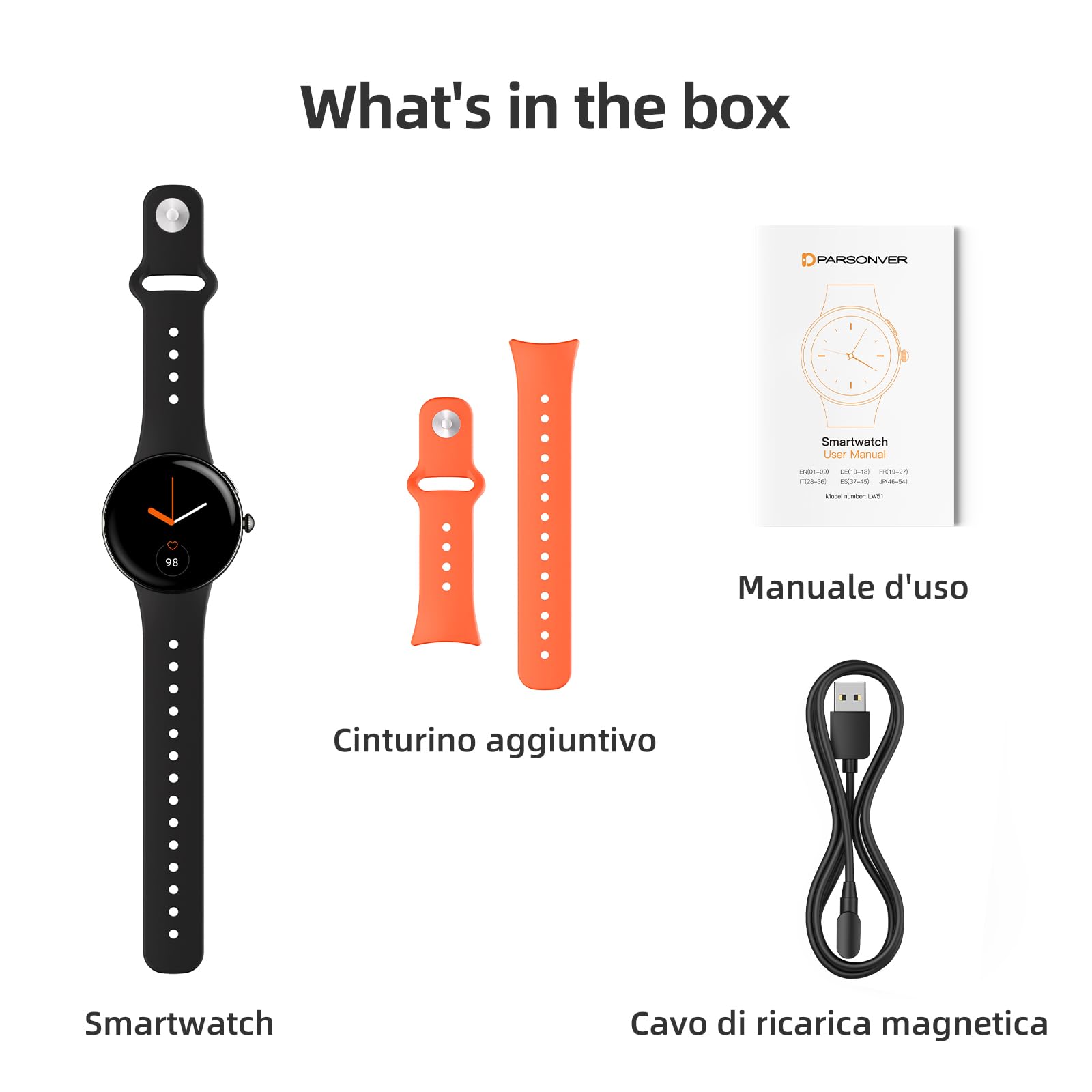 Parsonver Smartwatch con Chiamate Bluetooth, AMOLED Display, AI ChatGPT | Smartwatch con 120+ Sport Integrato, Frequenza Cardiaca e Sonno, Cinturini a Sgancio Rapido Bicolore