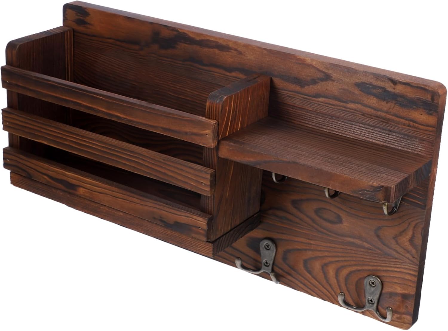 Zerodeko Wooden Wall-Mounted Key Holder Rustic Key Organizer Rack with Hooks Entryway Storage Shelf for and Mail for Home and Office