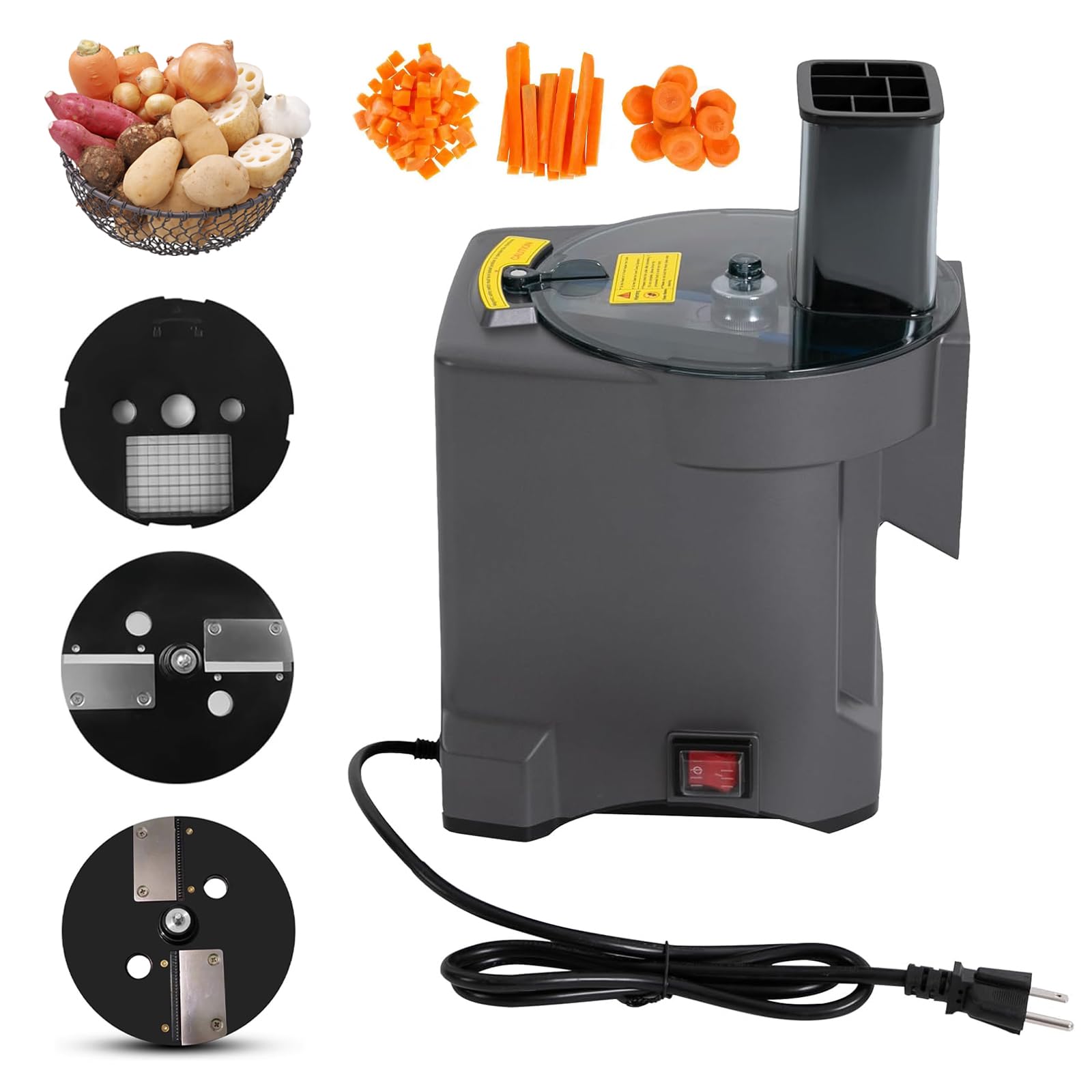 Kindevieft Grey Electric Vegetable Chopper, Commercial Food Processor, Dicer Chopper For Slicing(2.5Mm), Shredding(2.5Mm), Dicing(9Mm),