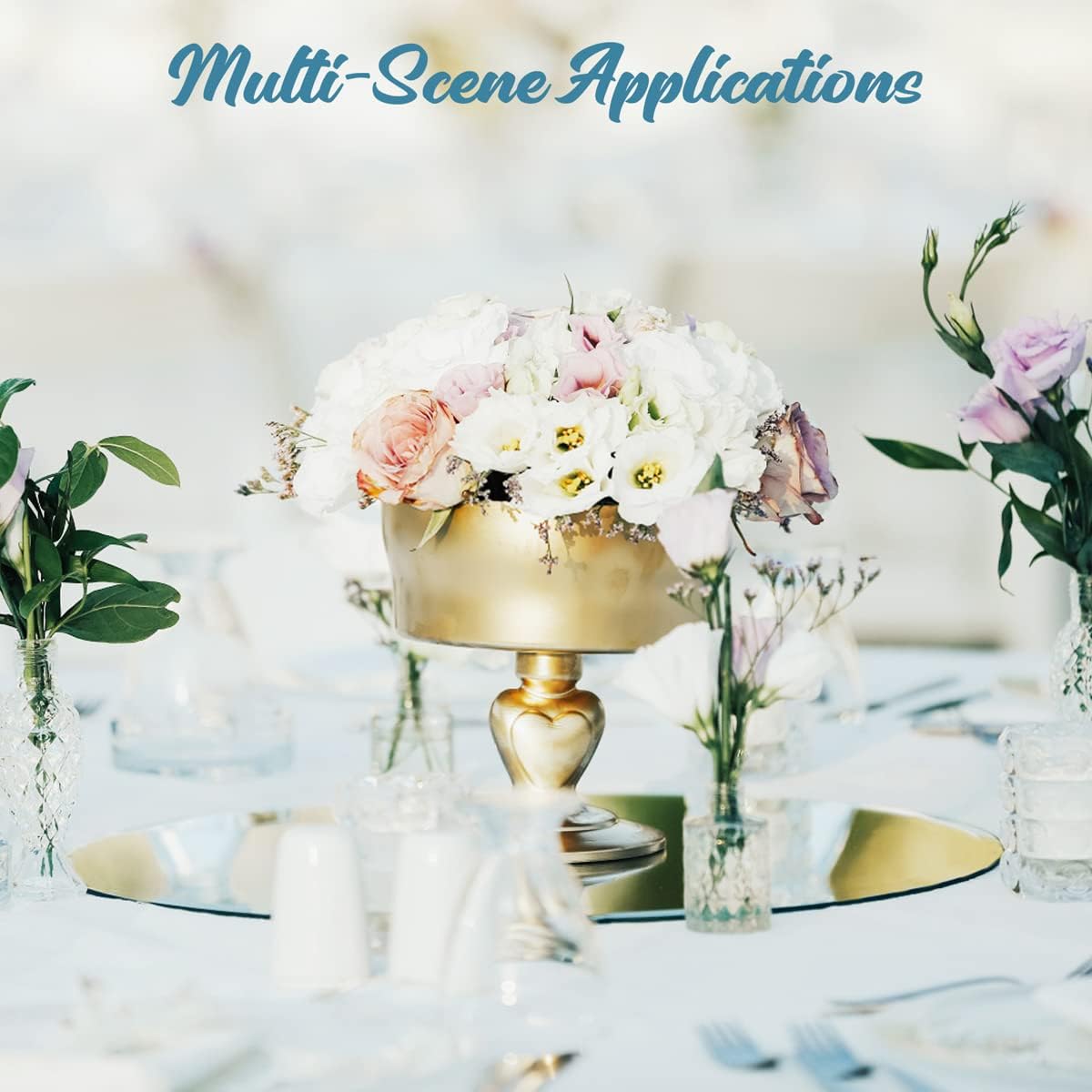 JAMBALAY 12" Round Mirror Centerpieces for Tables, Set of 12 Glass Mirror Table Centerpieces, Circle Glass Mirror Trays, Mirror Candle Plates for Wedding Decorations and Party