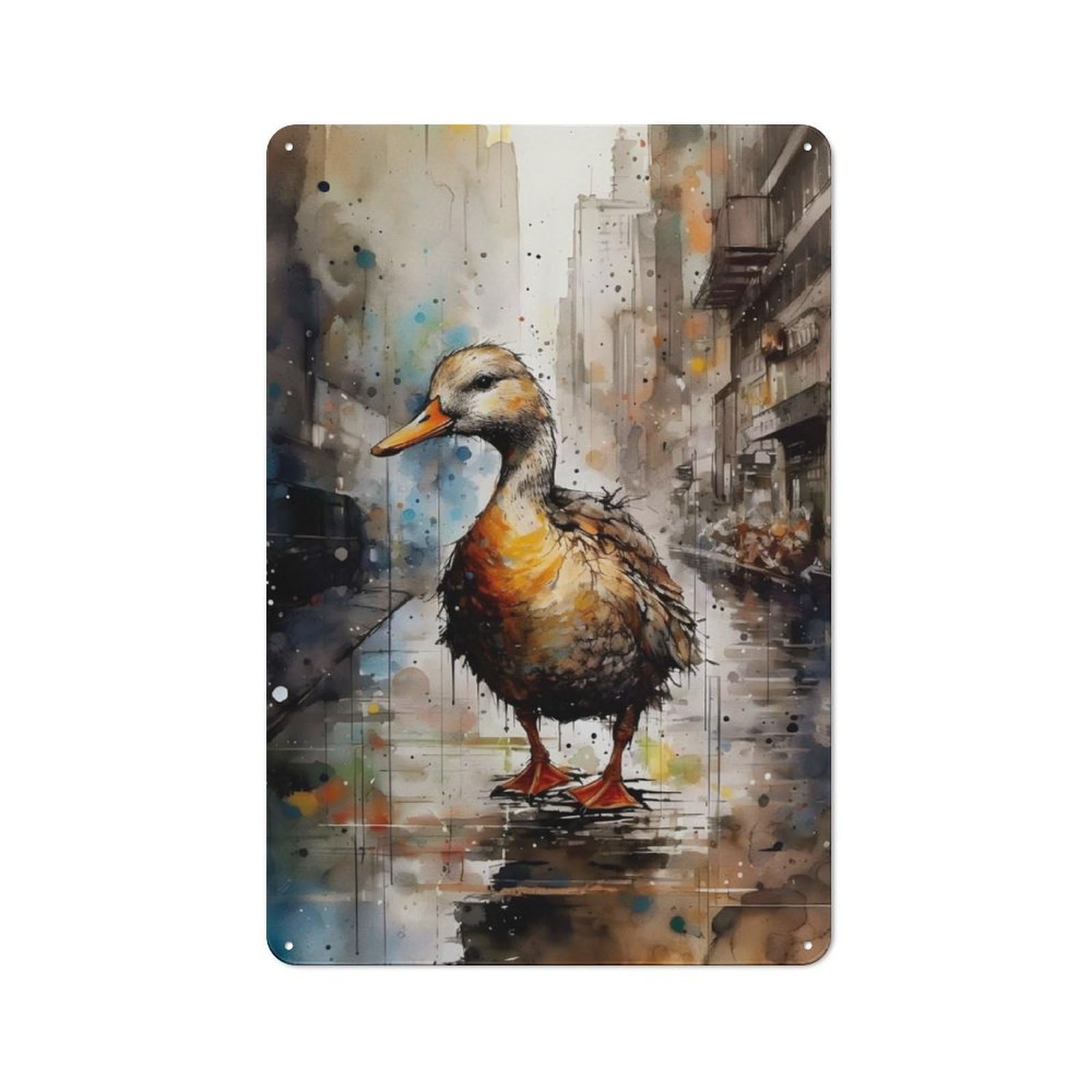 Junmoney Duck In The City Rustic Metal Wall Sign 30X20cm For Home Office Or Studio, For Garage, Workshop And Man Cave Decoration