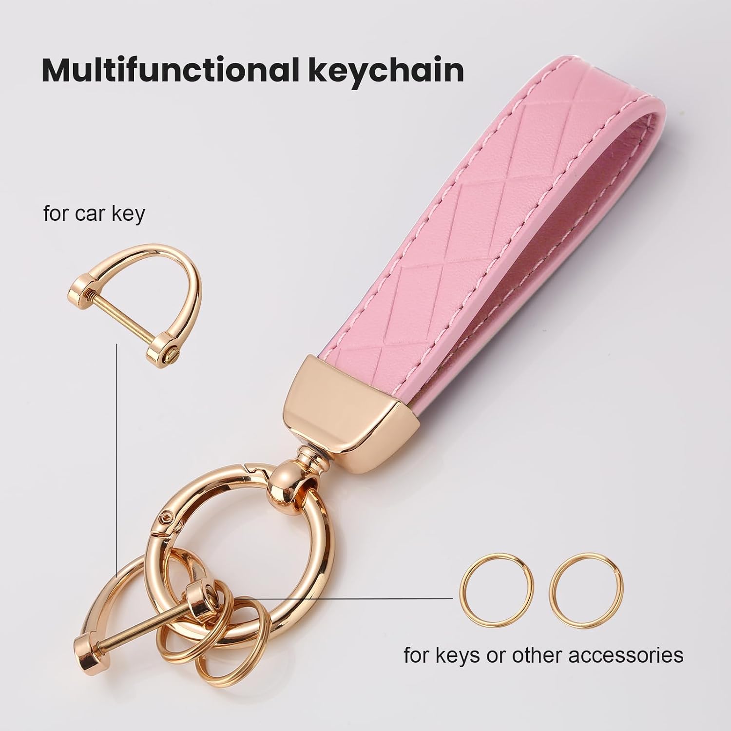 2 Pack Leather Keychains, Car Key chains for women men, Key Fob Holder with Keyrings, Anti-Lost D-Ring