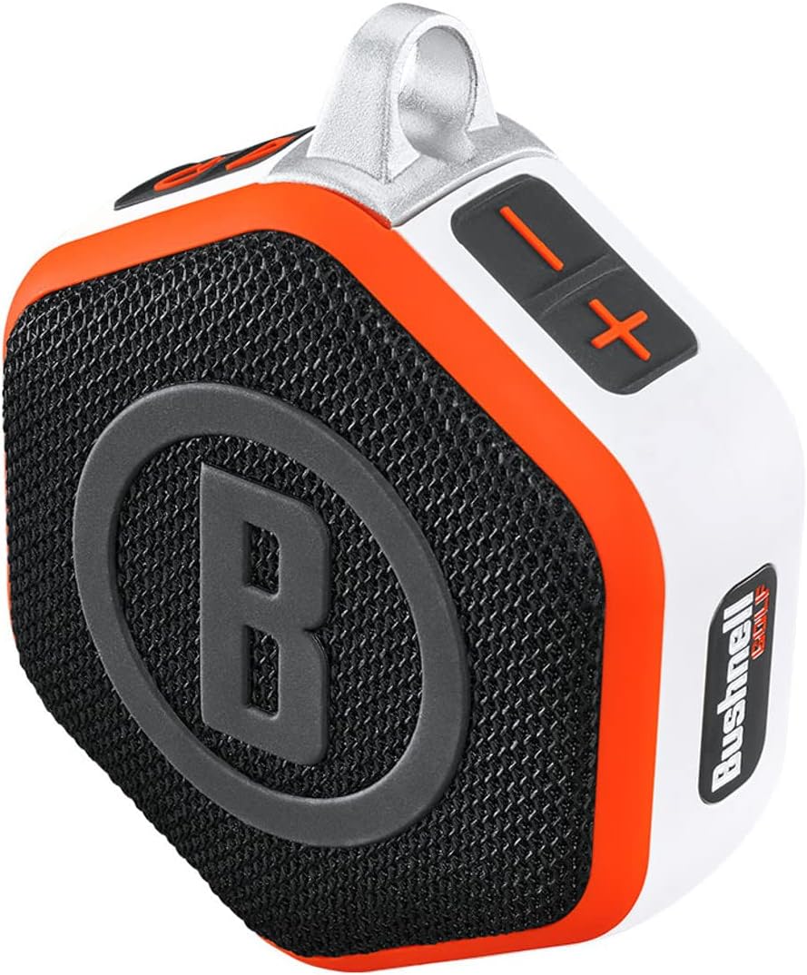 Wearable4U - Bushnell Wingman Mini Orange/White GPS Bluetooth Speaker with Ultimate Black Earbuds and Wall/Car Chargers Bundle