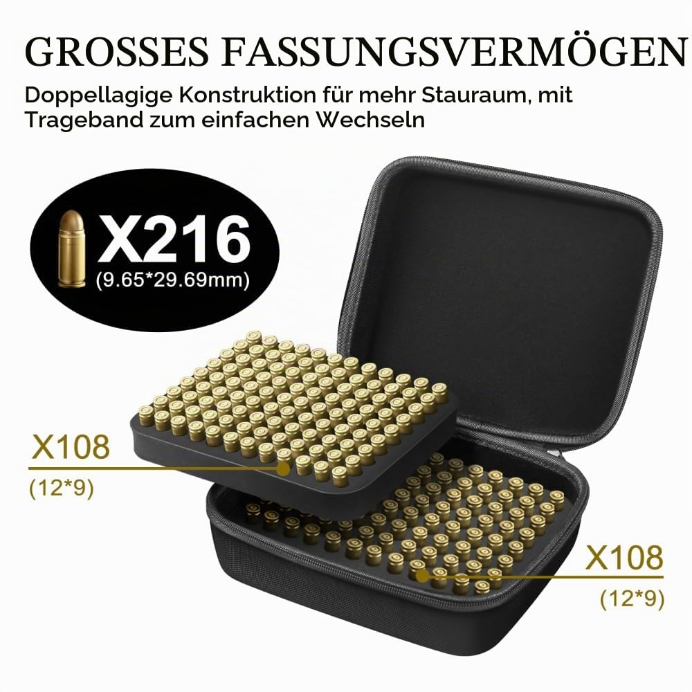 DONGKER Munitionsbox, 216 Schuss 9mm Ammo Storage Case, Munition Organizer für Trainings-Schießstände, taktischer Rucksack Sport & Freizeit