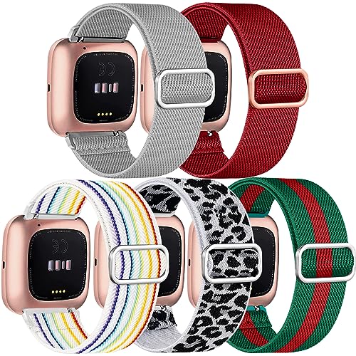 Chinber 5 Pack Bands Compatible with Fitbit Versa 2 Bands for women/Versa Lite/SE, Soft Adjustable Nylon Braided Sport Solo Loop Smartwatch Band for Fitbit Versa2/Lite/SE Women Men by Chinber - Used condition - US$8.59