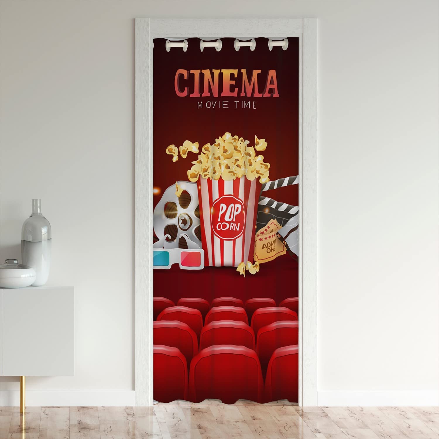 Rideau de porte cinéma 132x203 cm occultant et thermique jaune rouge