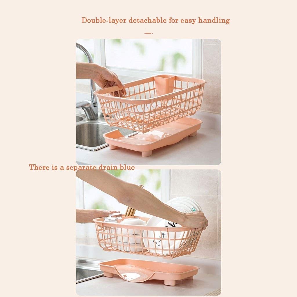 Geschirrkorb Haushaltsgeschirr Storage Rack mit Essstäbchen Käfig Haushalt Abnehmbare Teller Abfluss Gestell Küche Plastikgeschirr Regal Geschirr Trocknen Organizer und Utensilien Besteckhalter-Rack G