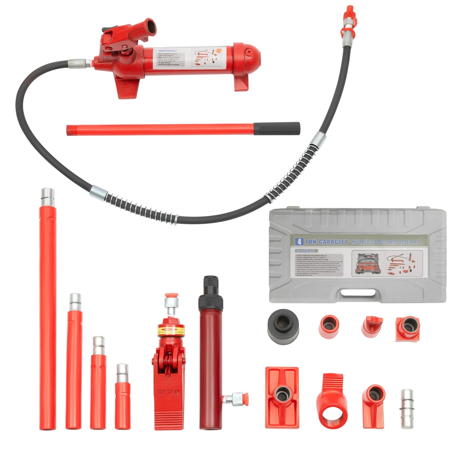 6 Ton Porta Power Kit, Jack Hydraulic Car Auto Body Frame Repair Set, 15-Pcs, Hydraulic Ram w/Pump, Carrying Case for Auto Shop, Garage, Collision Repair Centers, Mechanic (13227 LBS Capacity)