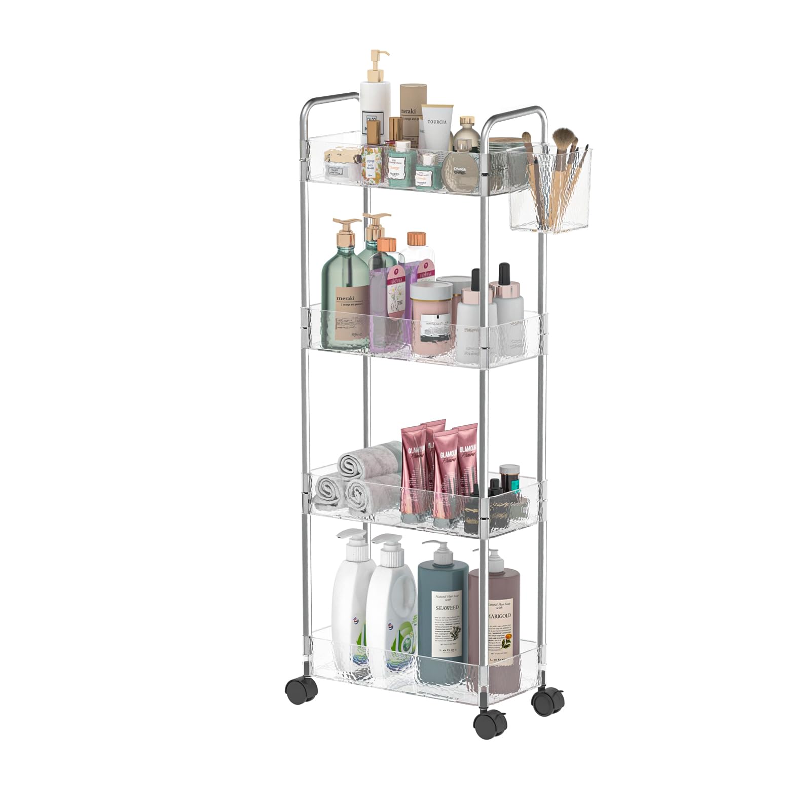 REALINN Clear Storage Rolling Cart, 4 Tier, Clear