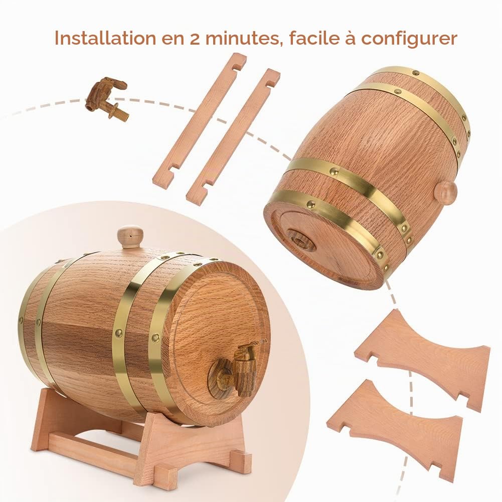 Greensen Fût de Chêne 3L, Fût à Vin et Whisky en Bois, Personnalisé pour Maison, Bar, Fête et Banquet, Cadeau d'anniversaire