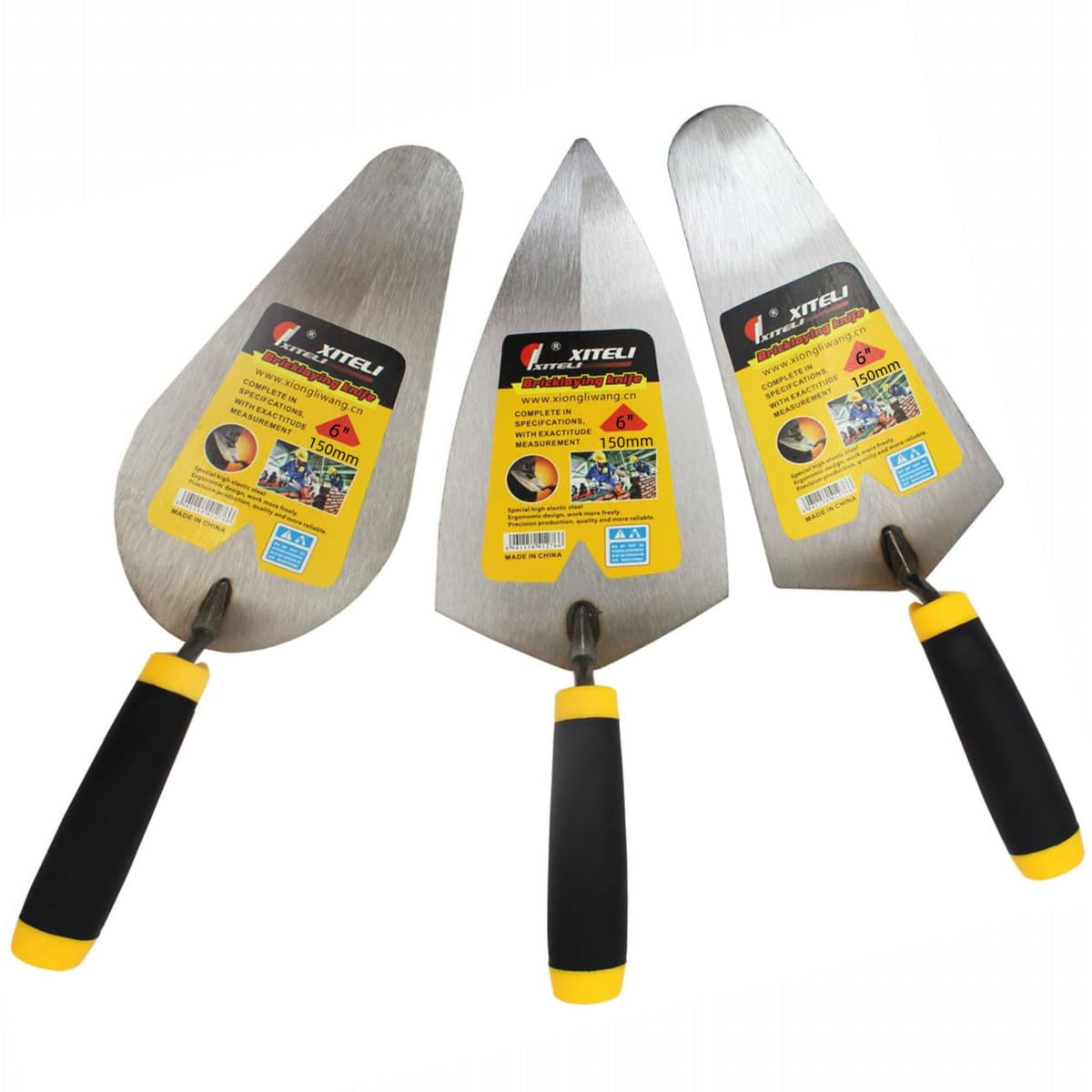 Lot de 3 truelles de maçonnerie, truelle à marge, truelle pointue, produits de construction, outil professionnel pour sol de maçonnerie (15,2 cm)