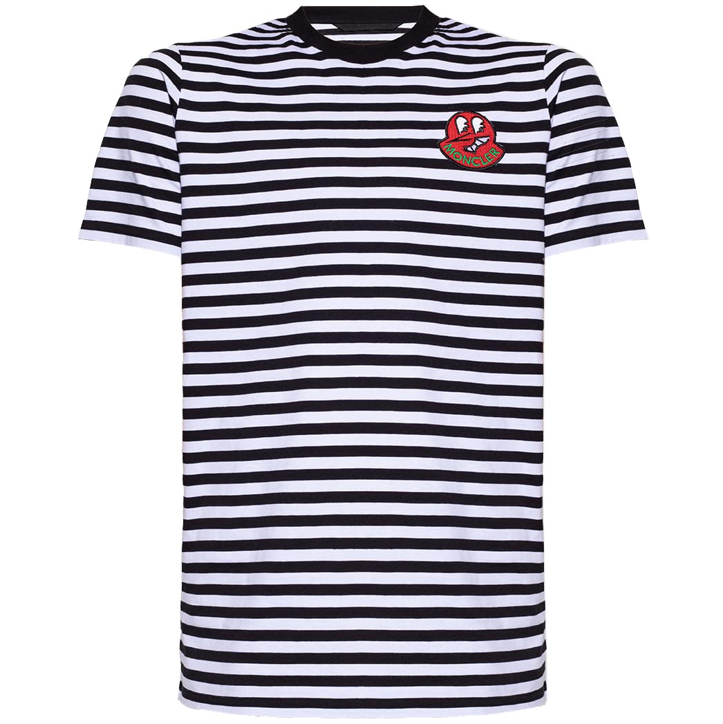 MonclerMen's Black White Striped Rigato Short Sleeve Crew Neck T-Shirt