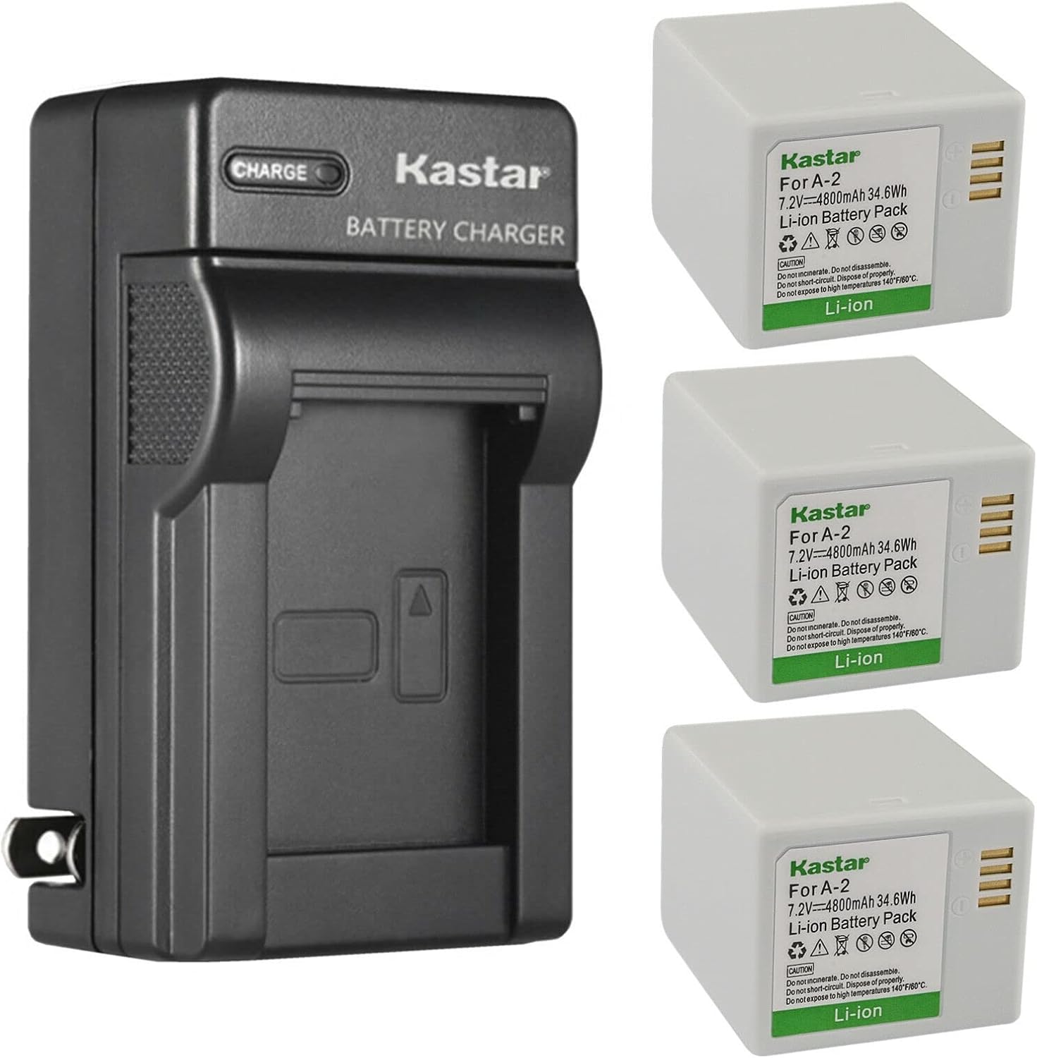 Kastar 3-Pack Battery and AC Wall Charger Replacement for Arlo A-2 A2, VMA4400C, VMA4410, VMA4410-10000S, VML4030, VML4430, 308-10030-01, 308-10032-01, Arlo Go Mobile Security Camera