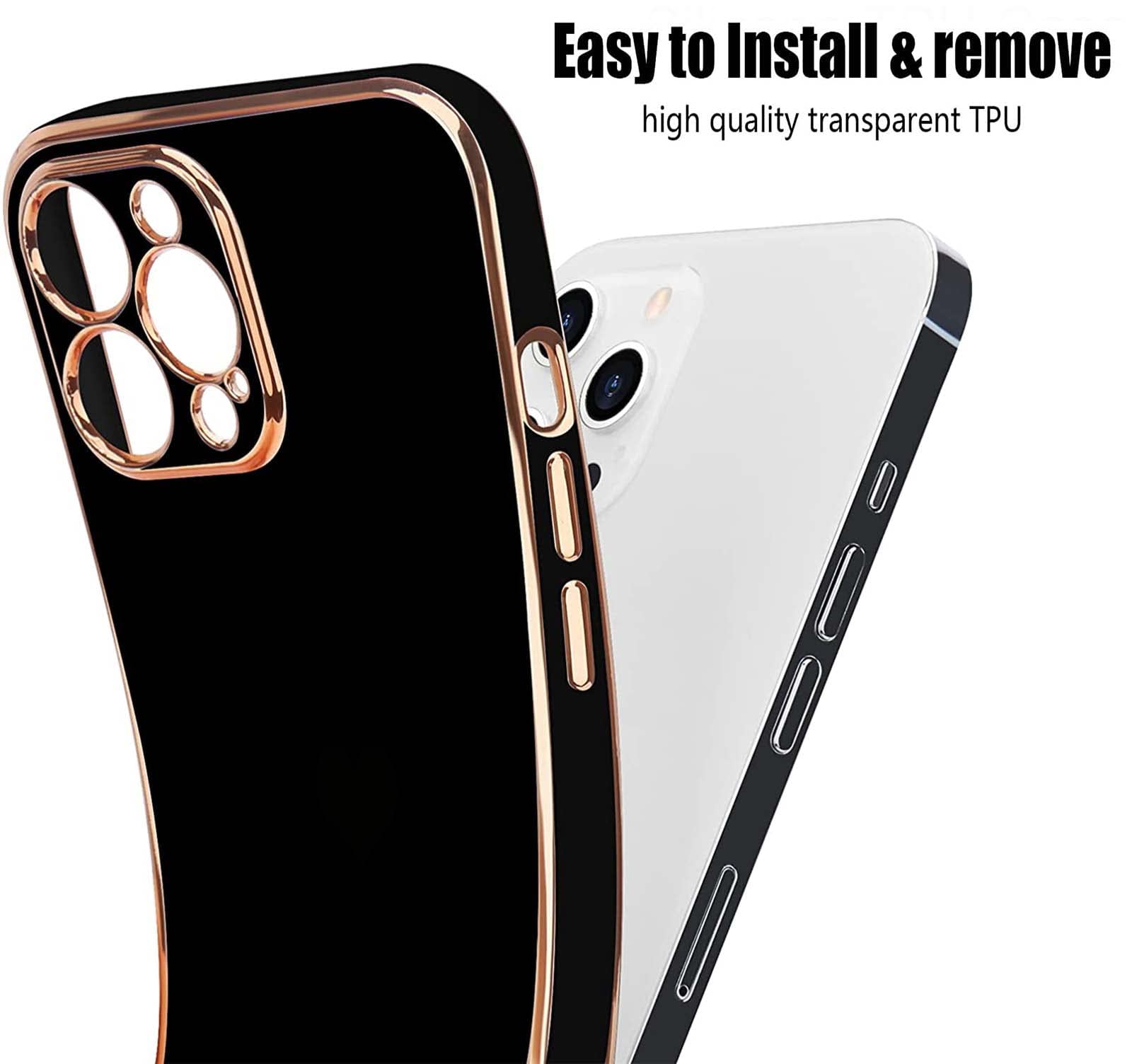 PHASE Cover per Oppo Reno 2 (Reno2), Silicone TPU Custodia con Protezione Fotocamera Dorata Placcatura Cornice Paraurti -Nero