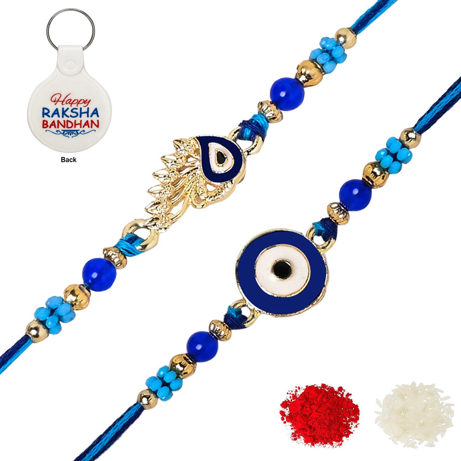 Riddhika Ventures Evil Eye Rakhi Protect From Negative Energy (Set of 2) with Roli Chawal, Greeting Card and and One Motivational Keychain (K18K19K) (B08BPBYGLS) Amazon Price History, Amazon Price Tracker