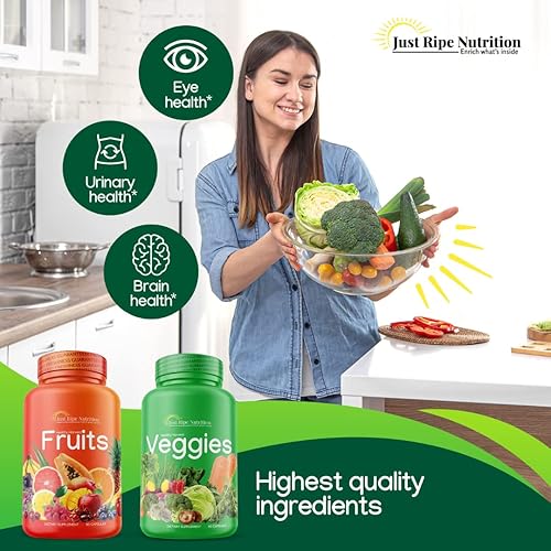Miniatura 5 de Just Ripe Nutrition Suplemento de frutas y verduras - 90 cápsulas de frutas y 90 verduras - Superalimento 100% natural integral - Relleno de