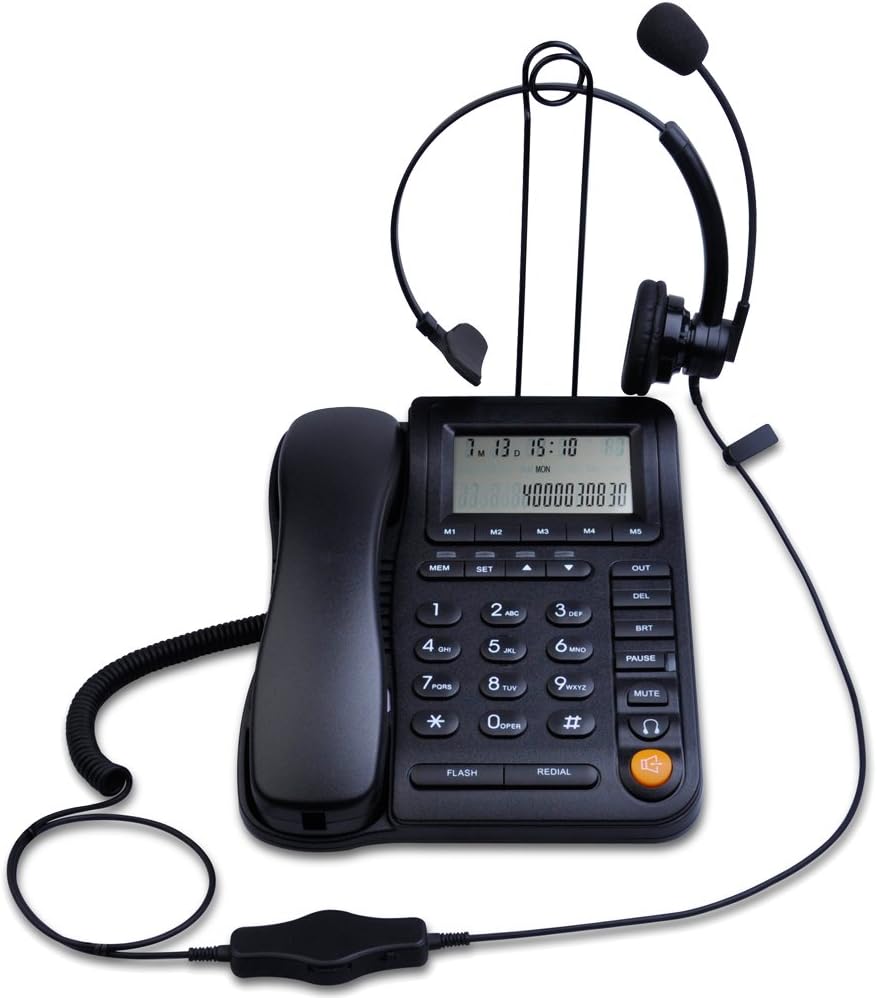 Home Office Corded Phone with Caller ID, LK-P017B Call Center Phones with Headset, Landline Telephone for Business Desktop Phone with Extra-Large Buttons and Display Screen