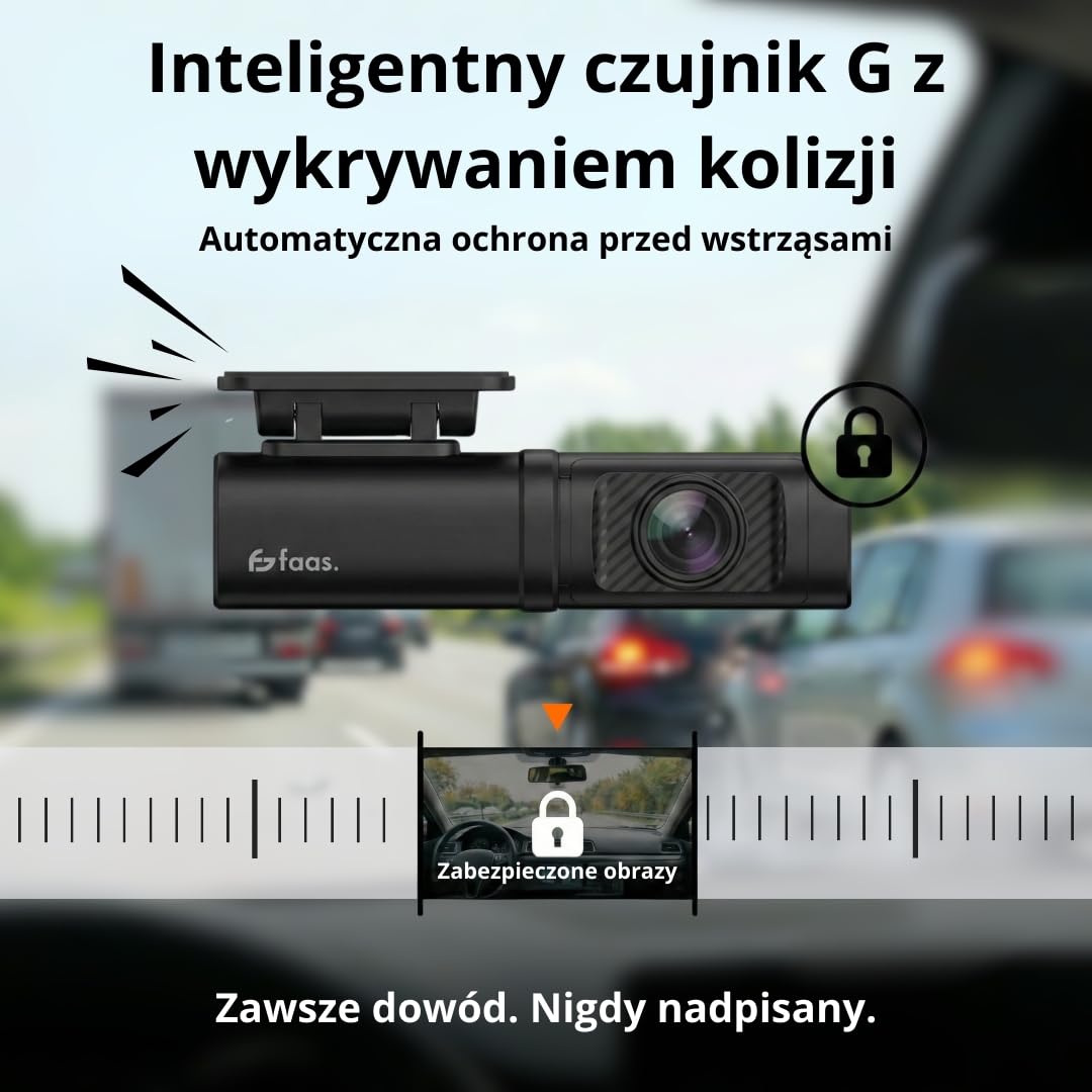 Faas Kamera samochodowa z przodu i z tyłu – podwójna kamera na deskę rozdzielczą 4K – 64 GB Micro-SD – czujnik G, tryb poklatkowy i noktowizor – tryb parkowania i nagrywanie w pętli – czarna